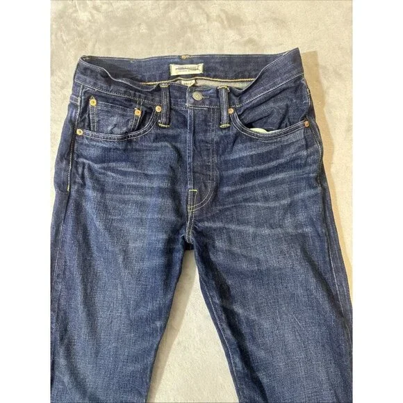 AE77 The Loose Japanese Selvedge Jeans Men’s 28x32 Dark Wash Button Fly Denim - Picture 4 of 10